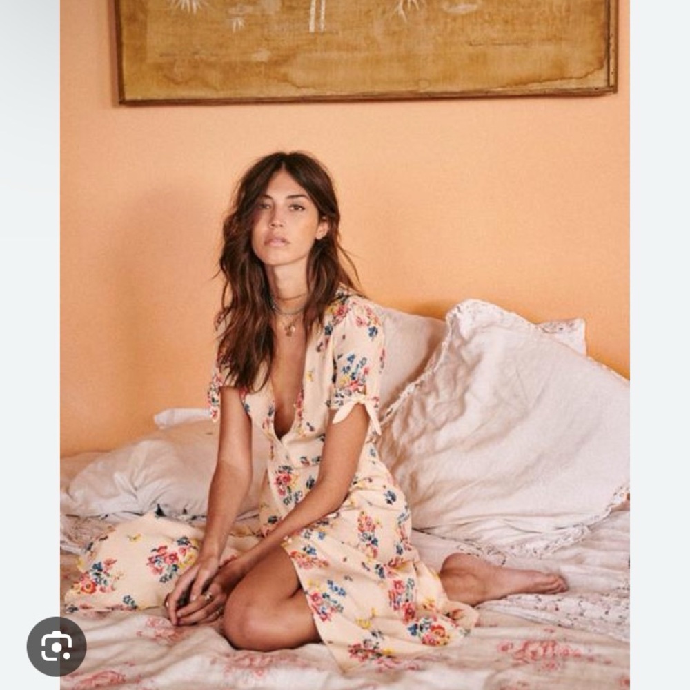 Sezane Vic Dress, in rose on ecru, size 38